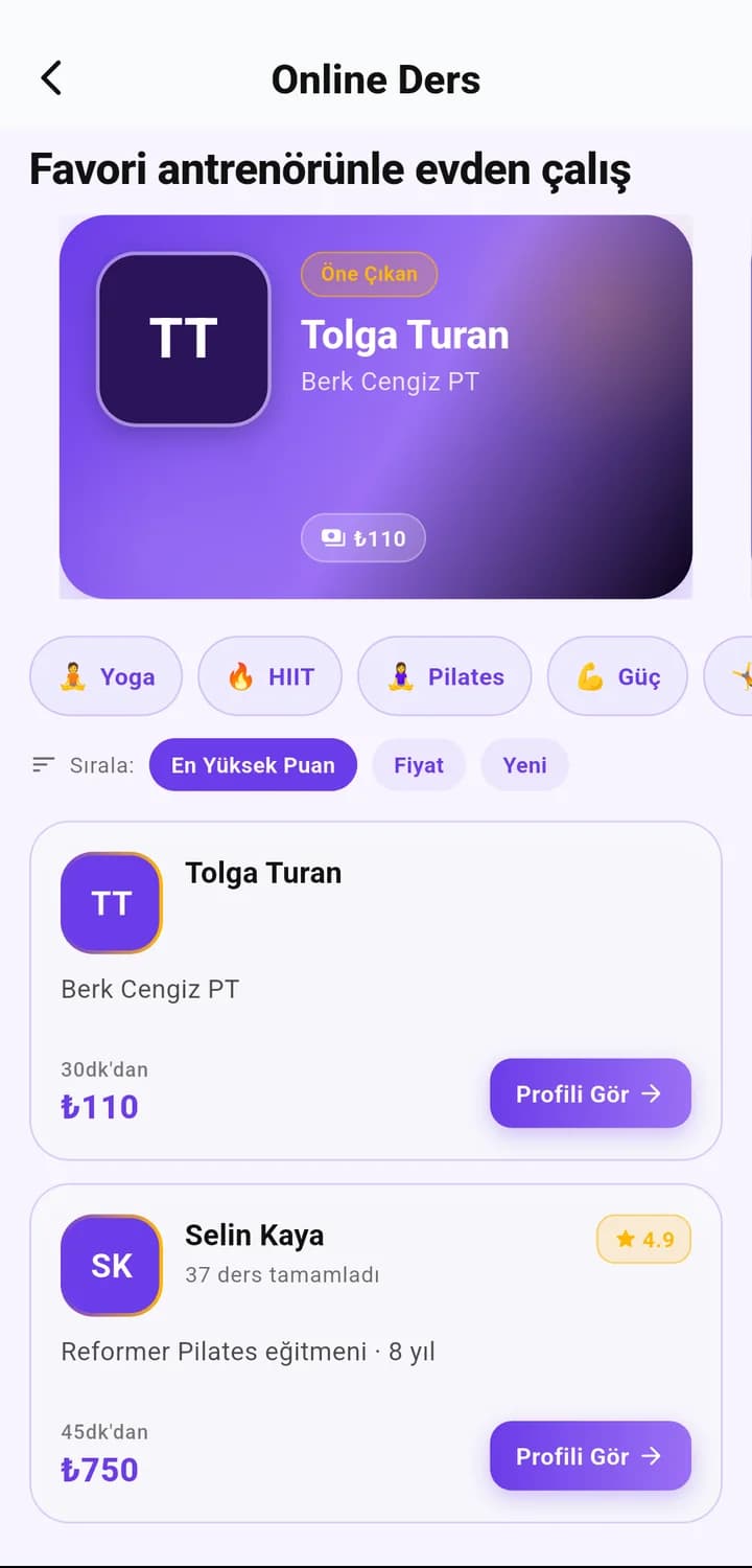 Gymora online ders pazaryeri: antrenör listesi ve fiyatlar