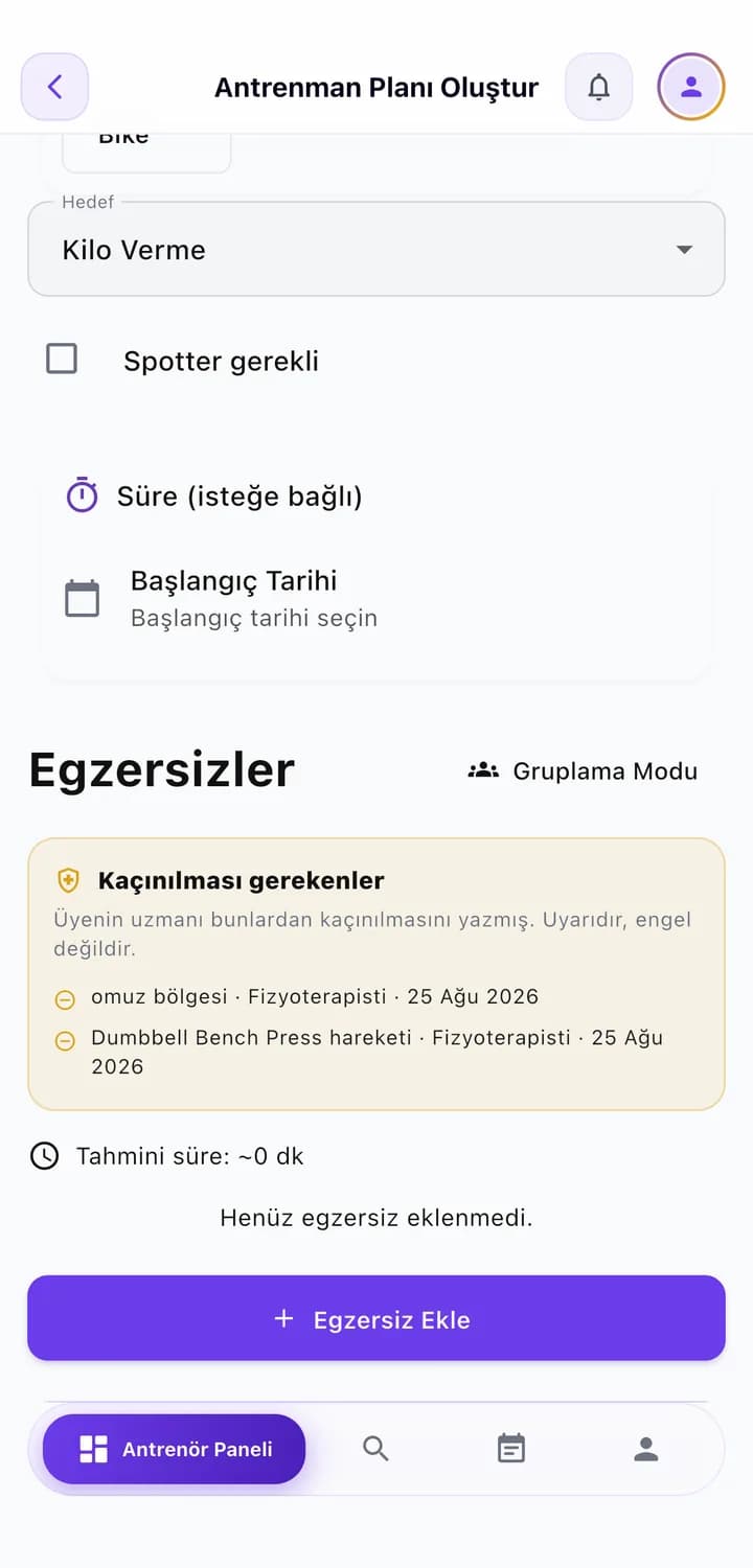 Antrenman planı oluştururken fizyoterapistin kaçınılması gerekenler uyarısı